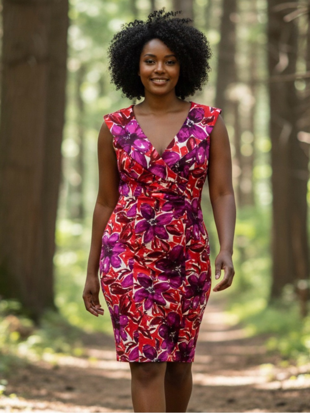 Evan Picone Floral Midi Sleeveless Dress - Red and Purple (EUC)